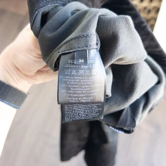 Joseph $1200 Slim Fit Suede Leggings 100% Lambskin with Stretch in Black - Picture 14 of 14